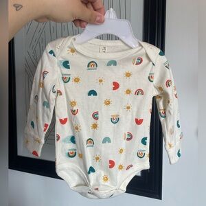 3/$12 Baby Long-Sleeve One-Piece with Rainbow & Sun Print - Cream